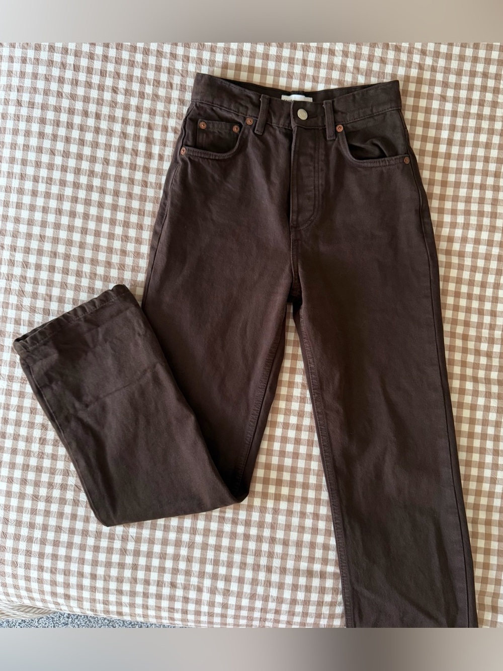 Zara Brown High Waisted Button Fly Straight Leg Mom Denim Jeans Size 0